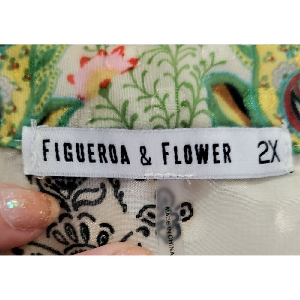 Anthropologie Figueroa & Flower Blouse Top 2XL Boho Tunic Button Up Sheer Floral - Picture 15 of 16